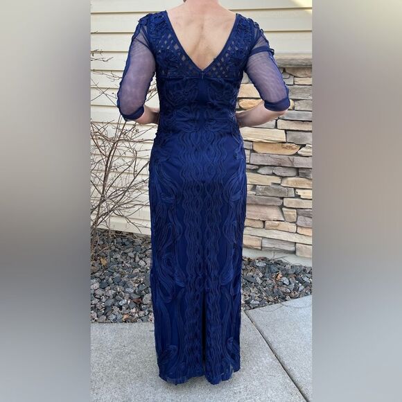 Nordstrom JS Collections dark blue mesh/embroidered maxi dress, v-back, zipper,2 - Picture 2 of 10